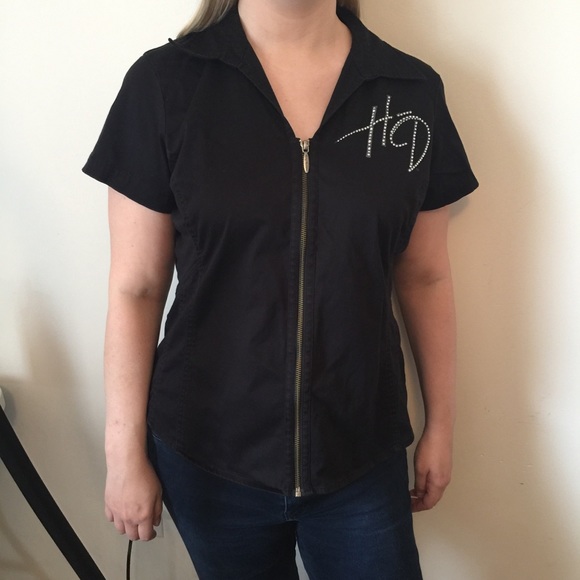 Harley-Davidson Tops - Harley Davidson zip up shirt with bling. Size XL